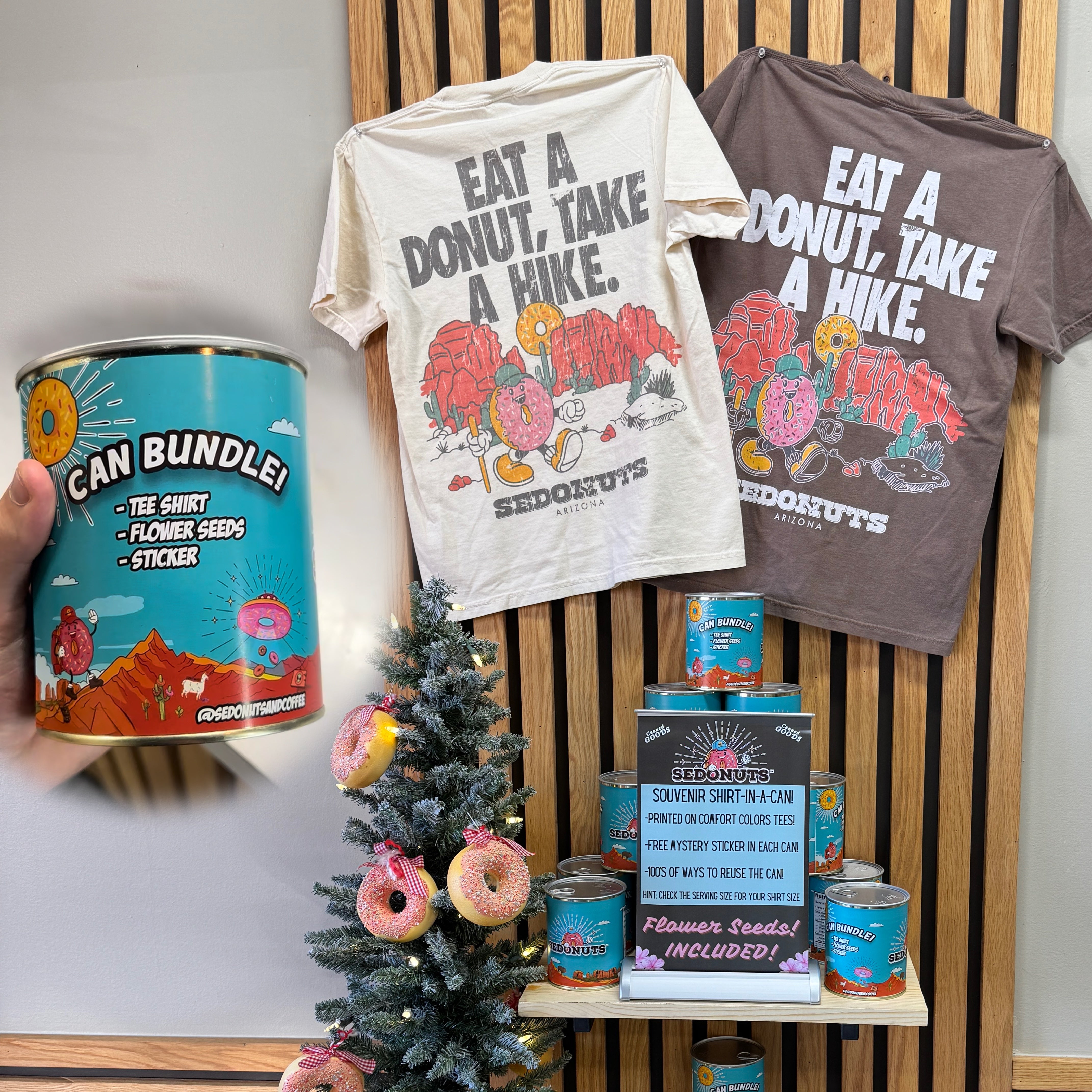 Sedonuts custom shirts and cans